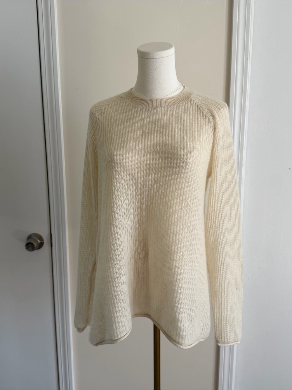 Oats Cashmere by Debra Hayburn Ivory Cream Knit Long Sleeve Crew Neck Sweater - Picture 4 of 6